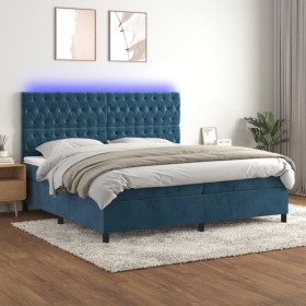 Cama box spring colchón y LED terciopelo azul oscuro 200x200 cm de vidaXL, Camas y somieres - Ref: Foro24-3136327, Precio: 68...