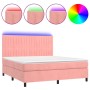 Box spring bed with mattress and LED pink velvet 160x200 cm by vidaXL, Beds and slatted bases - Ref: Foro24-3136256, Price: 5...