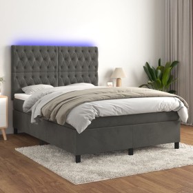 Box spring bed with mattress and LED dark gray velvet 140x190 cm by vidaXL, Beds and slatted bases - Ref: Foro24-3136300, Pri...