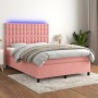 Box spring bed with mattress and LED pink velvet 140x190 cm by vidaXL, Beds and slatted bases - Ref: Foro24-3136364, Price: 5...