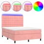 Box spring bed with mattress and LED pink velvet 140x190 cm by vidaXL, Beds and slatted bases - Ref: Foro24-3136364, Price: 5...