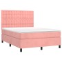 Cama box spring colchón y LED terciopelo rosa 140x190 cm de vidaXL, Camas y somieres - Ref: Foro24-3136364, Precio: 537,23 €,...