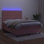 Box spring bed with mattress and LED pink velvet 140x190 cm by vidaXL, Beds and slatted bases - Ref: Foro24-3136364, Price: 5...