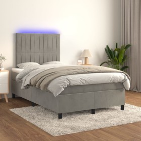 Cama box spring colchón y LED terciopelo gris claro 120x200 cm de vidaXL, Camas y somieres - Ref: Foro24-3136233, Precio: 440...