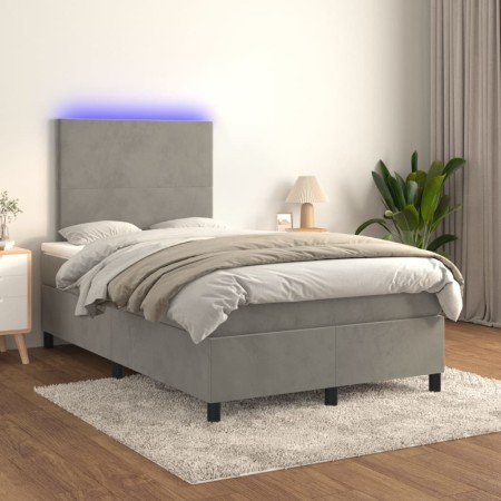 Cama box spring colchón y LED terciopelo gris claro 120x200 cm de vidaXL, Camas y somieres - Ref: Foro24-3135993, Precio: 446...