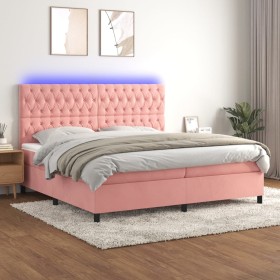 Cama box spring colchón y LED terciopelo rosa 200x200 cm de vidaXL, Camas y somieres - Ref: Foro24-3136328, Precio: 671,99 €,...