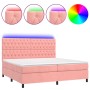 Box spring bed with mattress and LED pink velvet 200x200 cm by vidaXL, Beds and slatted bases - Ref: Foro24-3136328, Price: 6...