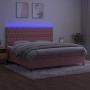 Box spring bed with mattress and LED pink velvet 200x200 cm by vidaXL, Beds and slatted bases - Ref: Foro24-3136328, Price: 6...