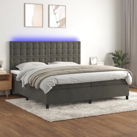 Box spring bed with mattress and LED dark gray velvet 200x200 cm by vidaXL, Beds and slatted bases - Ref: Foro24-3136384, Pri...