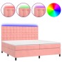 Box spring bed with mattress and LED pink velvet 200x200 cm by vidaXL, Beds and slatted bases - Ref: Foro24-3136388, Price: 6...