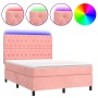 Box spring bed with mattress and LED pink velvet 140x200 cm by vidaXL, Beds and slatted bases - Ref: Foro24-3136310, Price: 5...