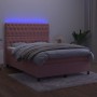 Box spring bed with mattress and LED pink velvet 140x200 cm by vidaXL, Beds and slatted bases - Ref: Foro24-3136310, Price: 5...