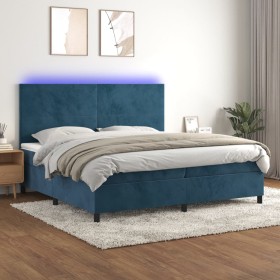 Box spring bed with mattress and LED dark blue velvet 200x200 cm by vidaXL, Beds and slatted bases - Ref: Foro24-3136027, Pri...