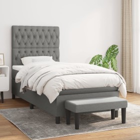 Cama box spring con colchón tela gris oscuro 90x190 cm de vidaXL, Camas y somieres - Ref: Foro24-3136798, Precio: 387,99 €, D...