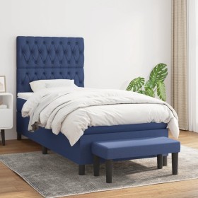 Box spring bed with blue fabric mattress 100x200 cm by vidaXL, Beds and slatted bases - Ref: Foro24-3136819, Price: 420,99 €,...