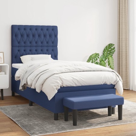 Cama box spring con colchón tela azul 100x200 cm de vidaXL, Camas y somieres - Ref: Foro24-3136819, Precio: 420,99 €, Descuen...