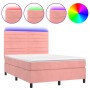 Box spring bed with mattress and LED pink velvet 140x190 cm by vidaXL, Beds and slatted bases - Ref: Foro24-3136184, Price: 5...