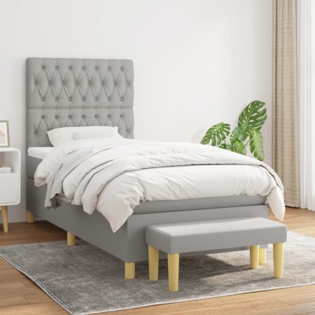 Box spring bed with light gray fabric mattress 90x200 cm by vidaXL, Beds and slatted bases - Ref: Foro24-3137365, Price: 397,...