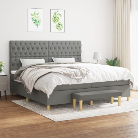 Cama box spring con colchón tela gris oscuro 200x200 cm de vidaXL, Camas y somieres - Ref: Foro24-3137422, Precio: 728,48 €, ...