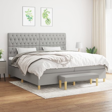 Cama box spring con colchón tela gris claro 200x200 cm de vidaXL, Camas y somieres - Ref: Foro24-3137421, Precio: 704,66 €, D...