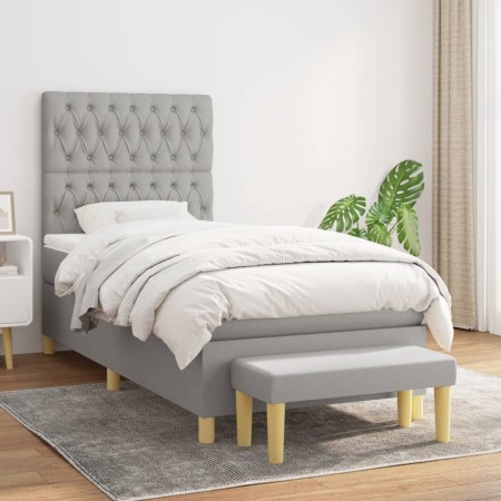 Cama box spring con colchón tela gris claro 100x200 cm de vidaXL, Camas y somieres - Ref: Foro24-3137373, Precio: 400,99 €, D...