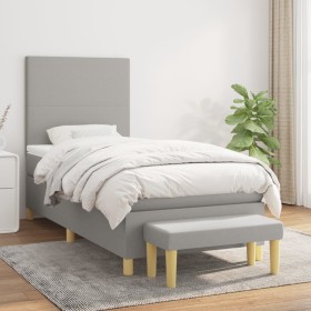 Cama box spring con colchón tela gris claro 100x200 cm de vidaXL, Camas y somieres - Ref: Foro24-3136973, Precio: 382,99 €, D...