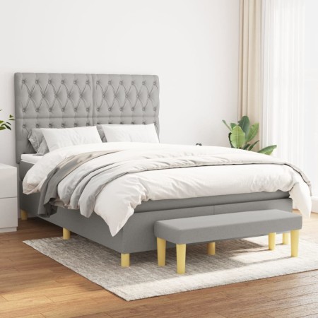 Cama box spring con colchón tela gris claro 140x200 cm de vidaXL, Camas y somieres - Ref: Foro24-3137397, Precio: 595,38 €, D...