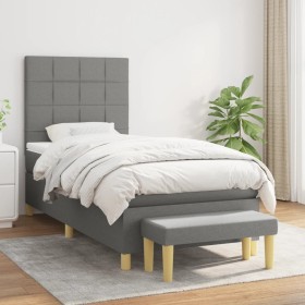 Cama box spring con colchón tela gris oscuro 90x190 cm de vidaXL, Camas y somieres - Ref: Foro24-3137118, Precio: 375,77 €, D...