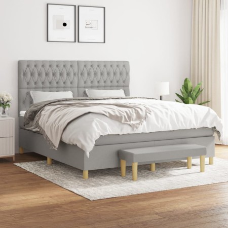 Box spring bed with light gray fabric mattress 180x200 cm by vidaXL, Beds and slatted bases - Ref: Foro24-3137413, Price: 713...