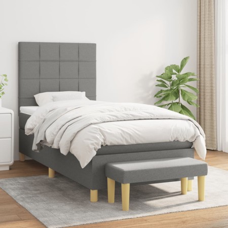 Cama box spring con colchón tela gris oscuro 90x200 cm de vidaXL, Camas y somieres - Ref: Foro24-3137126, Precio: 377,46 €, D...