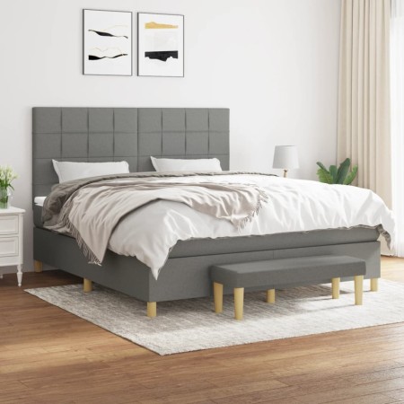 Cama box spring con colchón tela gris oscuro 160x200 cm de vidaXL, Camas y somieres - Ref: Foro24-3137166, Precio: 607,34 €, ...