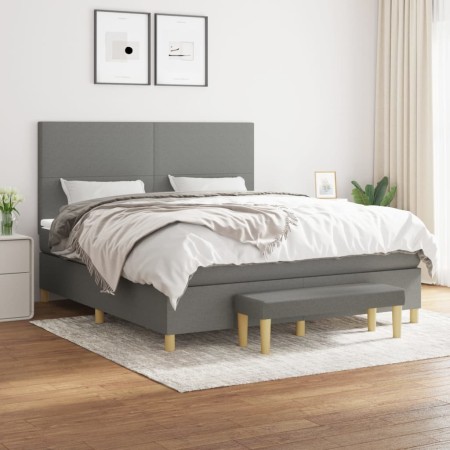 Cama box spring con colchón tela gris oscuro 160x200 cm de vidaXL, Camas y somieres - Ref: Foro24-3137006, Precio: 594,28 €, ...