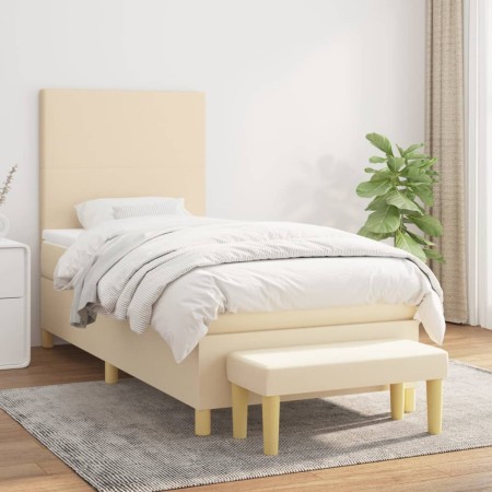 Cama box spring con colchón tela color crema 100x200 cm de vidaXL, Camas y somieres - Ref: Foro24-3136978, Precio: 412,80 €, ...