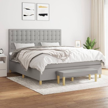 Box spring bed with light gray fabric mattress 180x200 cm by vidaXL, Beds and slatted bases - Ref: Foro24-3137493, Price: 658...