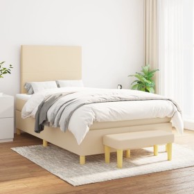 Box spring bed with cream fabric mattress 120x200 cm by vidaXL, Beds and slatted bases - Ref: Foro24-3136986, Price: 462,78 €...