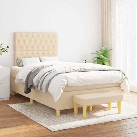 Box spring bed with cream fabric mattress 120x200 cm by vidaXL, Beds and slatted bases - Ref: Foro24-3137386, Price: 483,08 €...