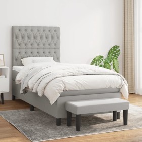 Cama box spring con colchón tela gris claro 100x200 cm de vidaXL, Camas y somieres - Ref: Foro24-3136813, Precio: 412,99 €, D...