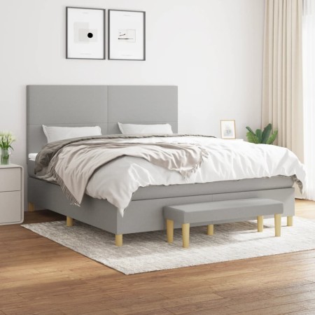 Box spring bed with light gray fabric mattress 180x200 cm by vidaXL, Beds and slatted bases - Ref: Foro24-3137013, Price: 666...