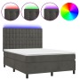 Box spring bed with mattress and LED dark gray velvet 140x190 cm by vidaXL, Beds and slatted bases - Ref: Foro24-3136360, Pri...