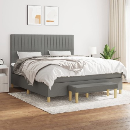 Cama box spring con colchón tela gris oscuro 180x200 cm de vidaXL, Camas y somieres - Ref: Foro24-3137334, Precio: 680,78 €, ...