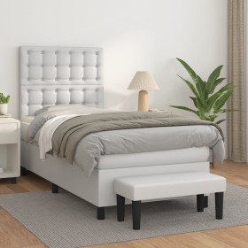 Cama box spring con colchón cuero sintético blanco 90x190 cm de vidaXL, Camas y somieres - Ref: Foro24-3137642, Precio: 422,9...