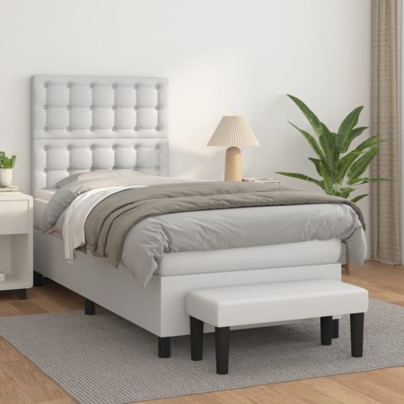 Box spring bed with white synthetic leather mattress 90x190 cm by vidaXL, Beds and slatted bases - Ref: Foro24-3137642, Price...