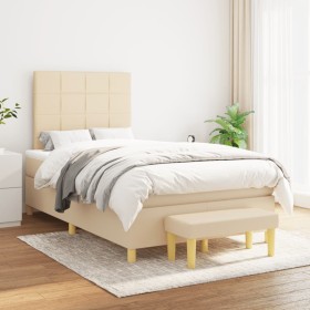 Box spring bed with cream fabric mattress 120x200 cm by vidaXL, Beds and slatted bases - Ref: Foro24-3137146, Price: 456,99 €...