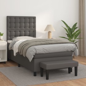 Box spring bed with gray synthetic leather mattress 90x190 cm by vidaXL, Beds and slatted bases - Ref: Foro24-3137639, Price:...