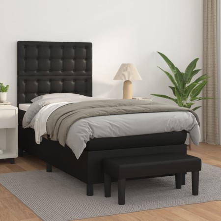 Box spring bed with black synthetic leather mattress 90x190 cm by vidaXL, Beds and slatted bases - Ref: Foro24-3137641, Price...