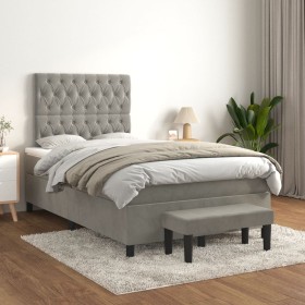 Cama box spring con colchón terciopelo gris claro 120x200 cm de vidaXL, Camas y somieres - Ref: Foro24-3138013, Precio: 478,4...