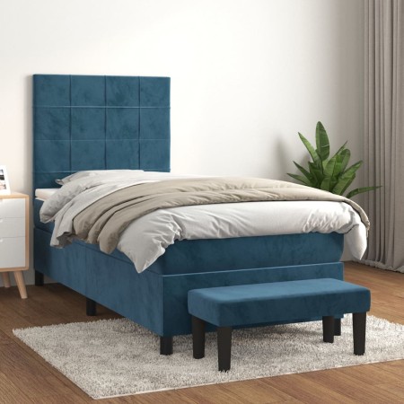 Box spring bed with dark blue velvet mattress 100x200 cm by vidaXL, Beds and slatted bases - Ref: Foro24-3137831, Price: 401,...