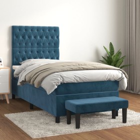 Cama box spring con colchón terciopelo azul oscuro 90x190 cm de vidaXL, Camas y somieres - Ref: Foro24-3137999, Precio: 410,9...