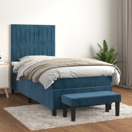 Box spring bed with dark blue velvet mattress 100x200 cm by vidaXL, Beds and slatted bases - Ref: Foro24-3137951, Price: 384,...