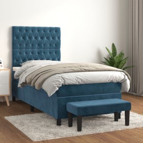 Cama box spring con colchón terciopelo azul oscuro 100x200 cm de vidaXL, Camas y somieres - Ref: Foro24-3138011, Precio: 410,...